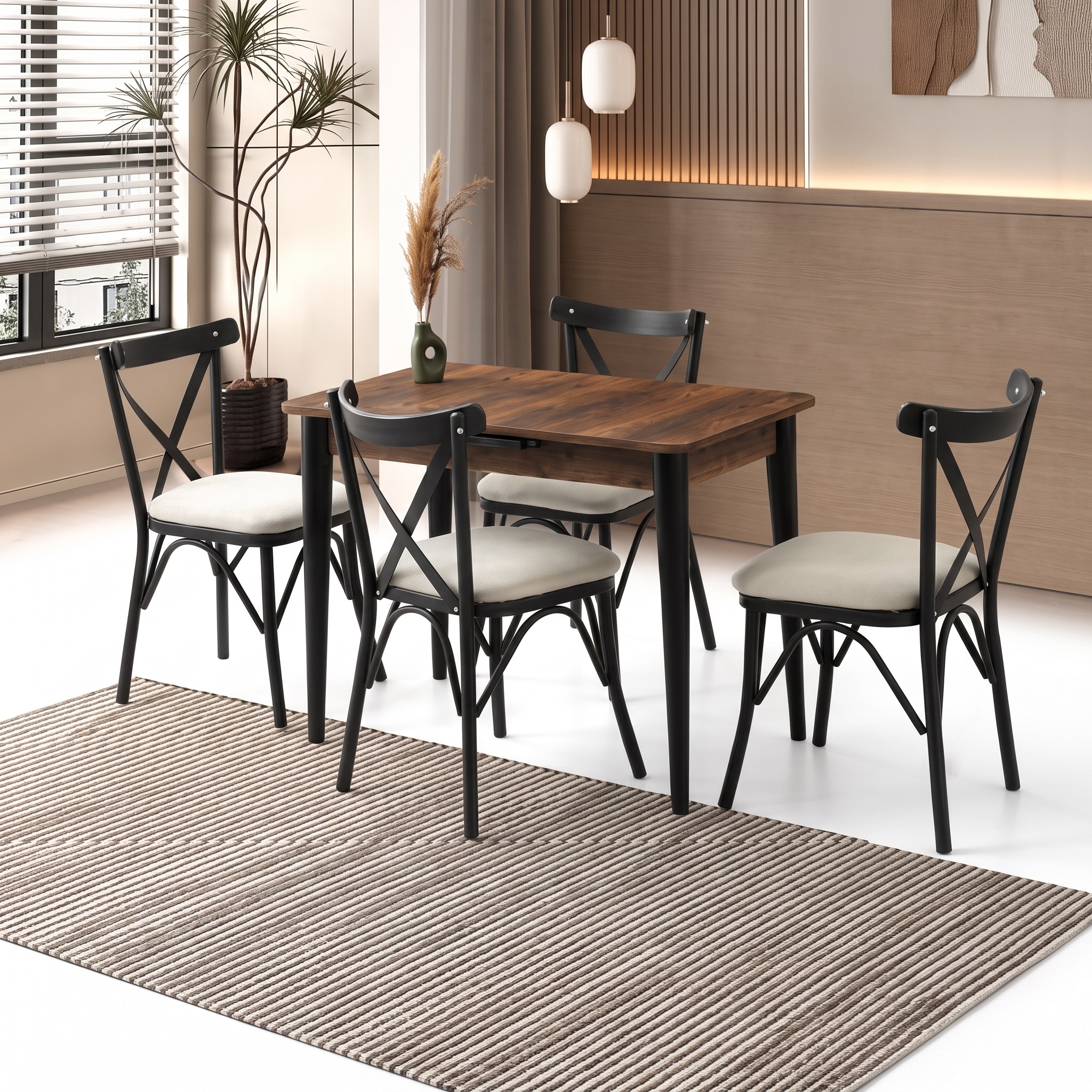Milano Masa (100x60) ve Çapraz Sandalye Takımı